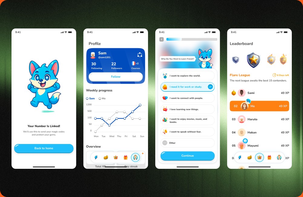 Mobile app design screens