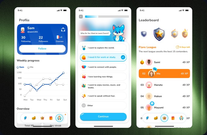 Quiz app mobile screens
