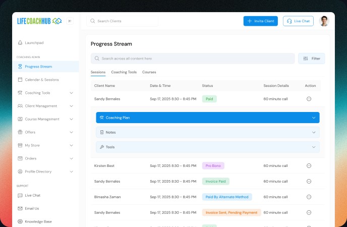 Life Coach Hub dashboard
