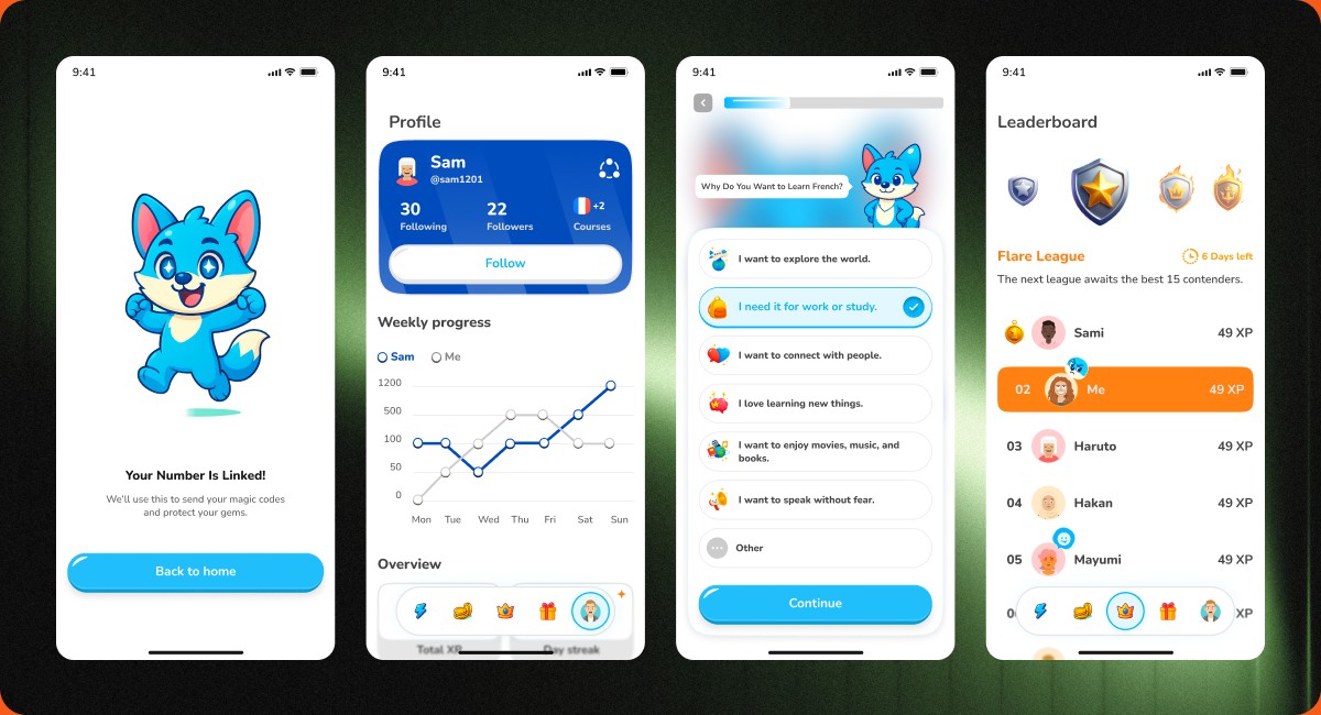 Mobile app design screens